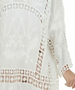Davi & Dani Tops Off White Crochet Lace Open Front Kimono