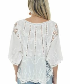 Staccato Tops Off White Crochet Lace Scalloped Hem Blouse