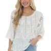 Staccato Tops Off White Crochet Lace Scalloped Hem Blouse