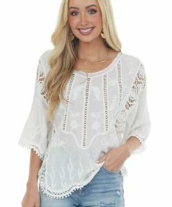 Staccato Tops Off White Crochet Lace Scalloped Hem Blouse