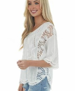 Staccato Tops Off White Crochet Lace Scalloped Hem Blouse