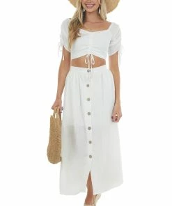 HYFVE Off White Cropped Top And Midi Skirt Set Tops