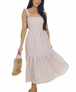Lush Clothing Off White Ditsy Floral Sleeveless Midi Dress