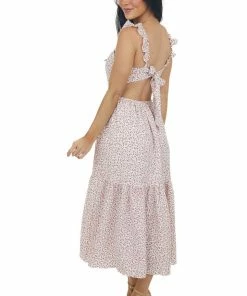 Lush Clothing Off White Ditsy Floral Sleeveless Midi Dress