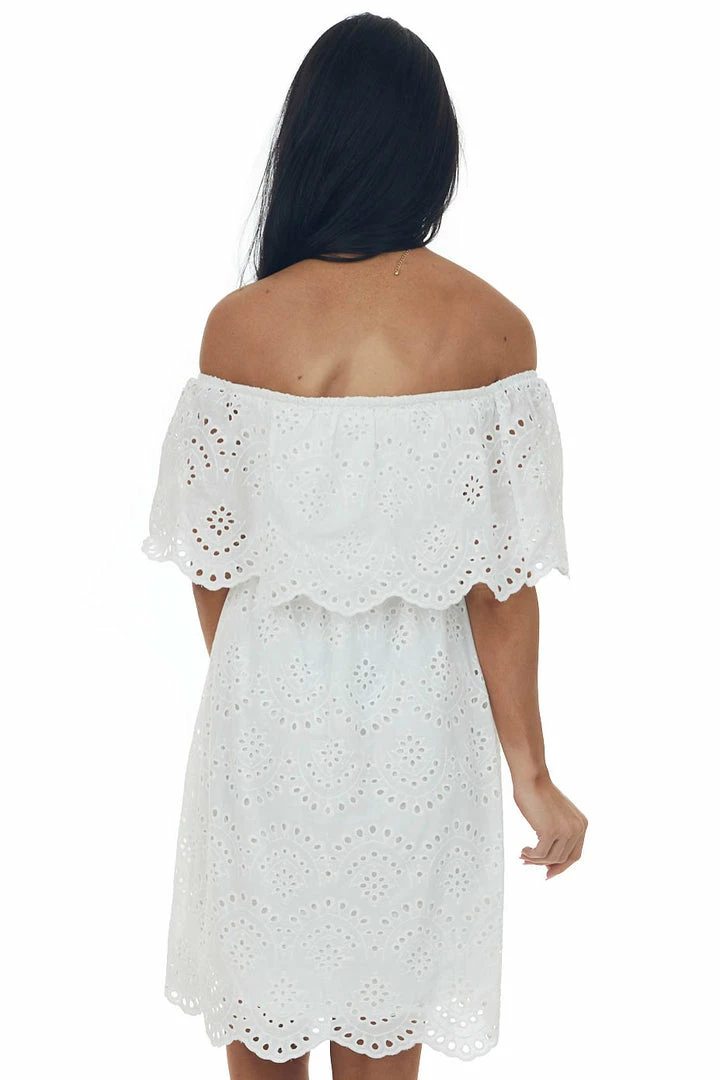 Sweet Lemon Off White Eyelet Lace Off Shoulder Short Dress 9 Sweet Lemon Off White Eyelet Lace Off Shoulder Short Dress