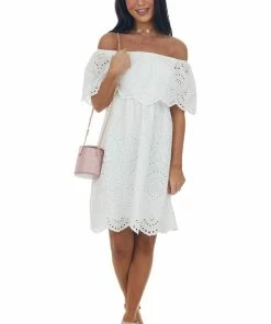Sweet Lemon Off White Eyelet Lace Off Shoulder Short Dress 14 Sweet Lemon Off White Eyelet Lace Off Shoulder Short Dress