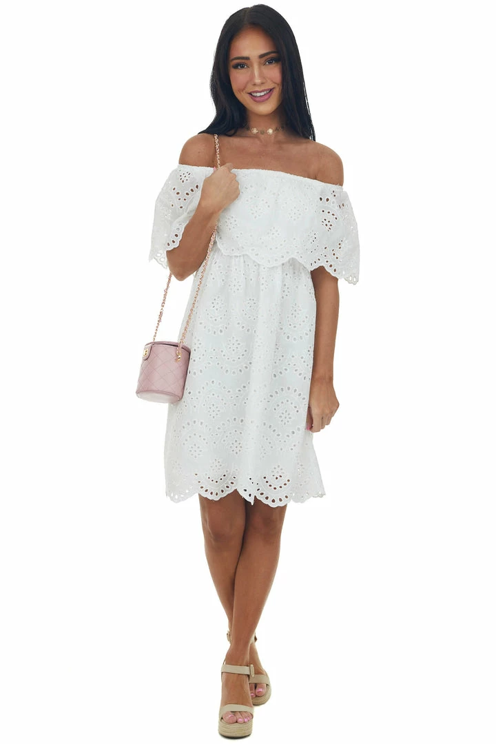 Sweet Lemon Off White Eyelet Lace Off Shoulder Short Dress 7 Sweet Lemon Off White Eyelet Lace Off Shoulder Short Dress