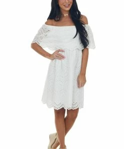 Sweet Lemon Off White Eyelet Lace Off Shoulder Short Dress 13 Sweet Lemon Off White Eyelet Lace Off Shoulder Short Dress