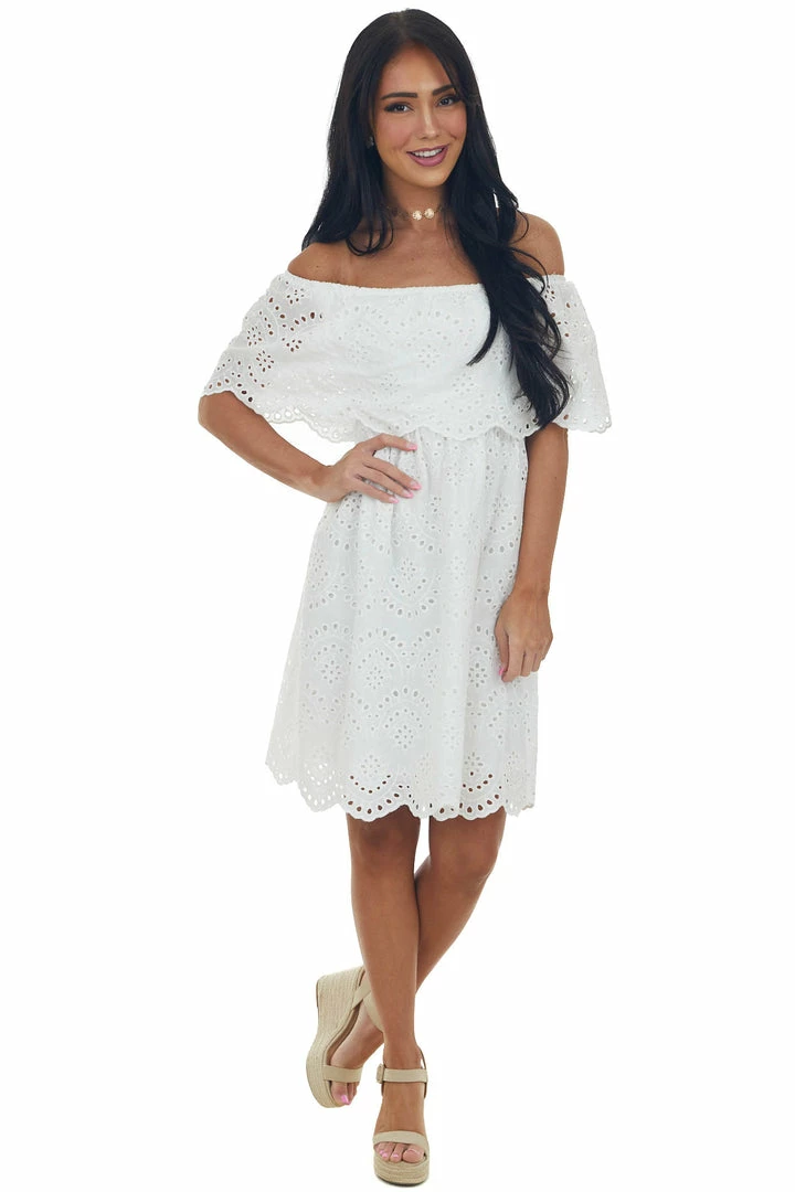 Sweet Lemon Off White Eyelet Lace Off Shoulder Short Dress 6 Sweet Lemon Off White Eyelet Lace Off Shoulder Short Dress