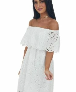Sweet Lemon Off White Eyelet Lace Off Shoulder Short Dress 15 Sweet Lemon Off White Eyelet Lace Off Shoulder Short Dress