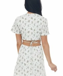Lush Clothing Off White Floral Print Swiss Dot Mini Dress Dresses