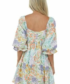Sweet Lemon Off White Floral Puff Sleeve Babydoll Mini Dress 16 Sweet Lemon Off White Floral Puff Sleeve Babydoll Mini Dress