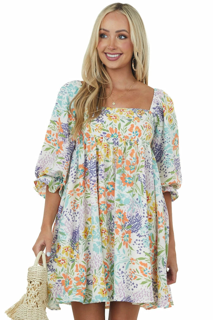 Sweet Lemon Off White Floral Puff Sleeve Babydoll Mini Dress 5 Sweet Lemon Off White Floral Puff Sleeve Babydoll Mini Dress