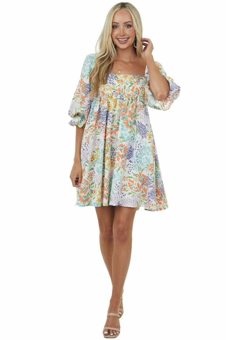 Sweet Lemon Off White Floral Puff Sleeve Babydoll Mini Dress 7 Sweet Lemon Off White Floral Puff Sleeve Babydoll Mini Dress
