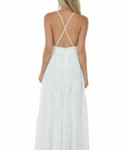 Flying Tomato Off White Floral Textured V Neck Woven Maxi Dress