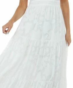 Flying Tomato Off White Floral Textured V Neck Woven Maxi Dress