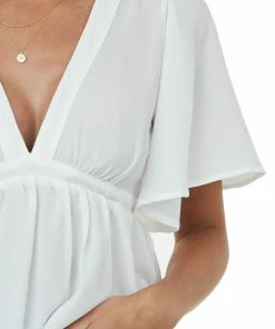 She + Sky Off White Flutter Sleeve Babydoll Tunic Blouse 13 She + Sky Off White Flutter Sleeve Babydoll Tunic Blouse