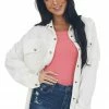 Davi & Dani Off White Fraying Button Down Shacket