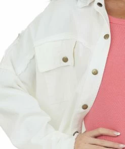 Davi & Dani Off White Fraying Button Down Shacket