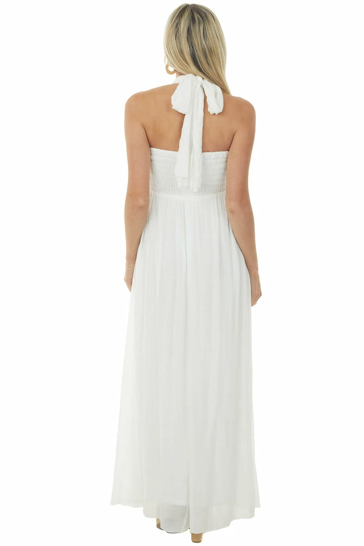 Aakaa Off White Halter Neck Sleeveless Maxi Dress Dresses 9 Aakaa Off White Halter Neck Sleeveless Maxi Dress Dresses