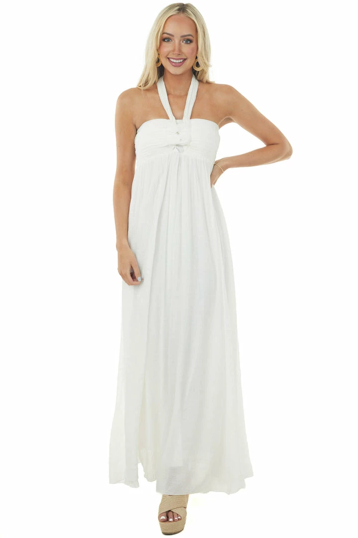 Aakaa Off White Halter Neck Sleeveless Maxi Dress Dresses 7 Aakaa Off White Halter Neck Sleeveless Maxi Dress Dresses