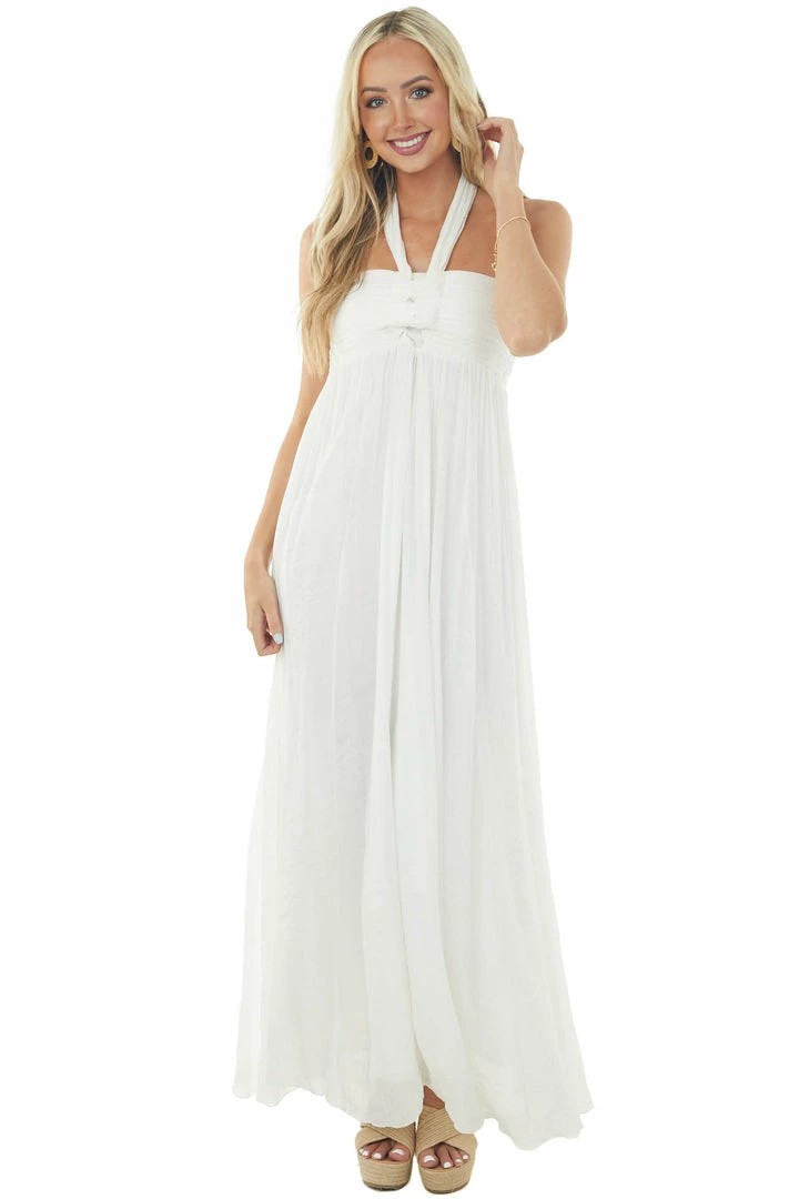 Aakaa Off White Halter Neck Sleeveless Maxi Dress Dresses 5 Aakaa Off White Halter Neck Sleeveless Maxi Dress Dresses