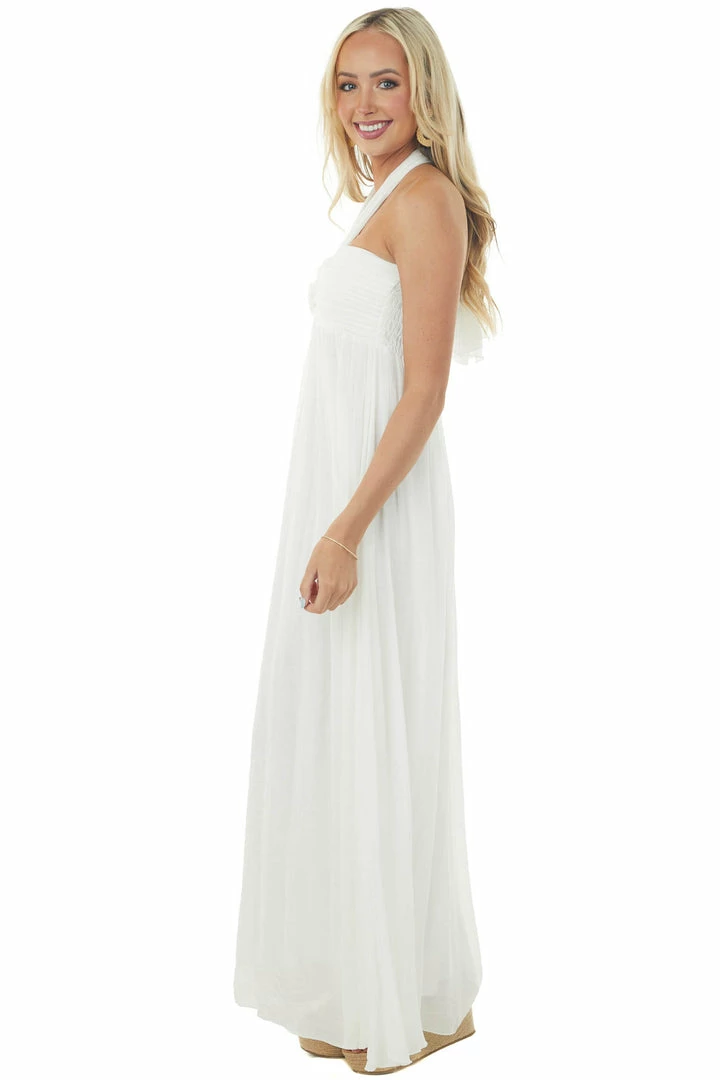 Aakaa Off White Halter Neck Sleeveless Maxi Dress Dresses 8 Aakaa Off White Halter Neck Sleeveless Maxi Dress Dresses