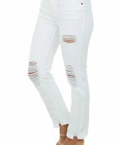KanCan Off White High Rise Distressed Straight Jeans Bottoms