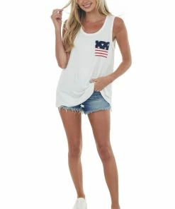 HEIMISH Off White Knit Tank With Printed Chest Pocket