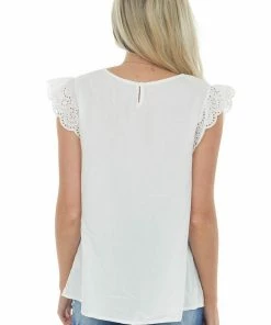 Staccato Tops Off White Lace Cap Sleeve Babydoll Blouse