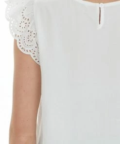 Staccato Tops Off White Lace Cap Sleeve Babydoll Blouse