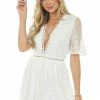 Sweet Lemon Trends Off White Lace Floral V Neck Eyelet Detail Romper 2 Sweet Lemon Trends Off White Lace Floral V Neck Eyelet Detail Romper