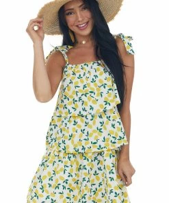 Lush Clothing Dresses Off White Lemon Print Ruffle Tiered Mini Dress
