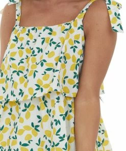 Lush Clothing Dresses Off White Lemon Print Ruffle Tiered Mini Dress