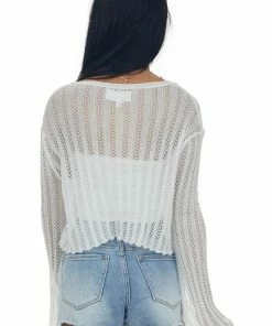 Sweet Lemon Off White Lightweight Loose Crochet Cardigan