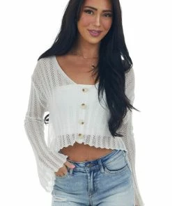 Sweet Lemon Off White Lightweight Loose Crochet Cardigan