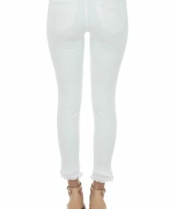 KanCan Bottoms Off White Mid Rise Frayed Ankle Skinny Jeans