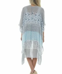 ANGIE Tops Off White Multi Printed Kimono With Side Slits