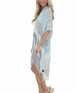 ANGIE Tops Off White Multi Printed Kimono With Side Slits