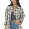 She + Sky Tops Off White Plaid Front Knot Button Down Shirt