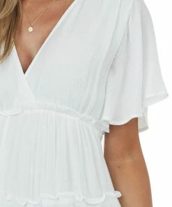 Umgee Off White Plunge Neck Tiered Midi Dress