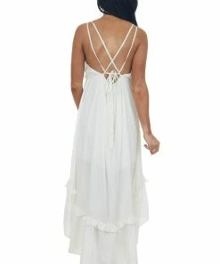 Petal Dew Dresses Off White Plunging V Neck Babydoll High Low Dress