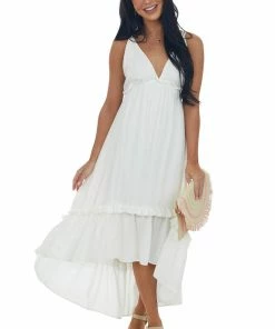 Petal Dew Dresses Off White Plunging V Neck Babydoll High Low Dress