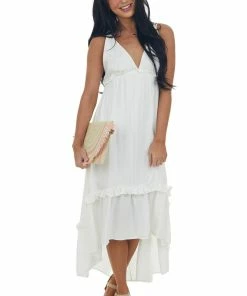 Petal Dew Dresses Off White Plunging V Neck Babydoll High Low Dress