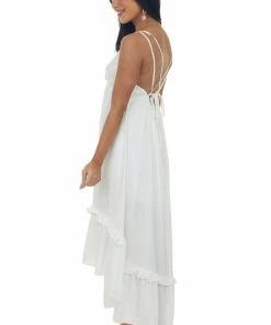Petal Dew Dresses Off White Plunging V Neck Babydoll High Low Dress