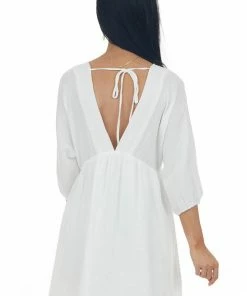 Lush Clothing Off White Plunging V Neck Babydoll Mini Dress 12 Lush Clothing Off White Plunging V Neck Babydoll Mini Dress