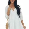 Lush Clothing Off White Plunging V Neck Babydoll Mini Dress