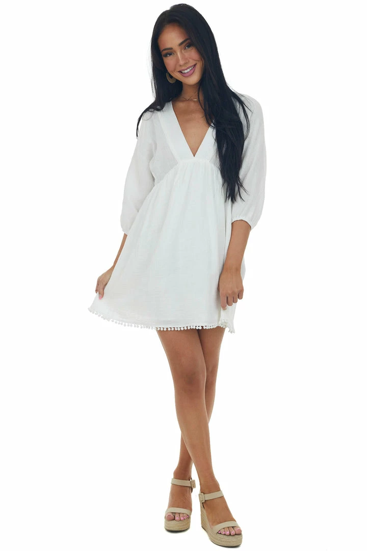 Lush Clothing Off White Plunging V Neck Babydoll Mini Dress 4 Lush Clothing Off White Plunging V Neck Babydoll Mini Dress