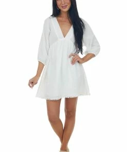 Lush Clothing Off White Plunging V Neck Babydoll Mini Dress 10 Lush Clothing Off White Plunging V Neck Babydoll Mini Dress