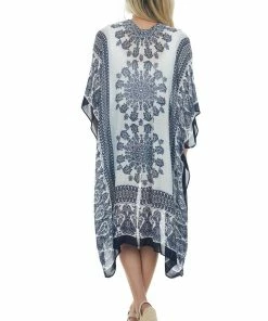 ANGIE Off White Printed Kimono With Side Slits Tops